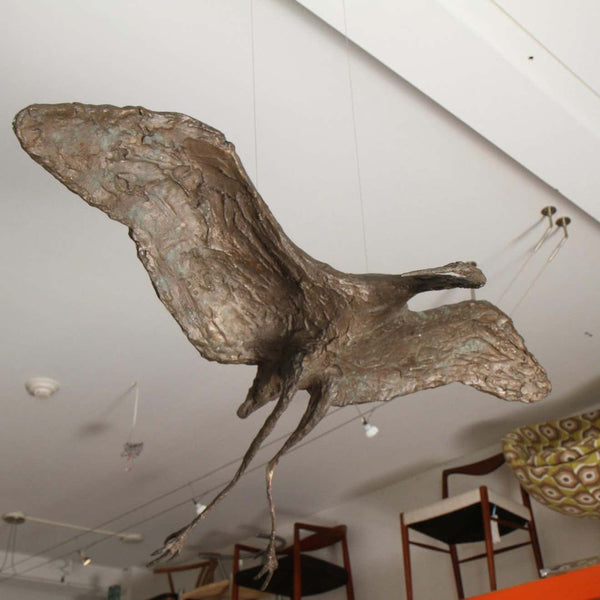 Midcentury Solid Bronze Heron Sculpture