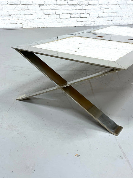 70s French Roche Bobois Nickel & Ceramic Tile Coffee Table