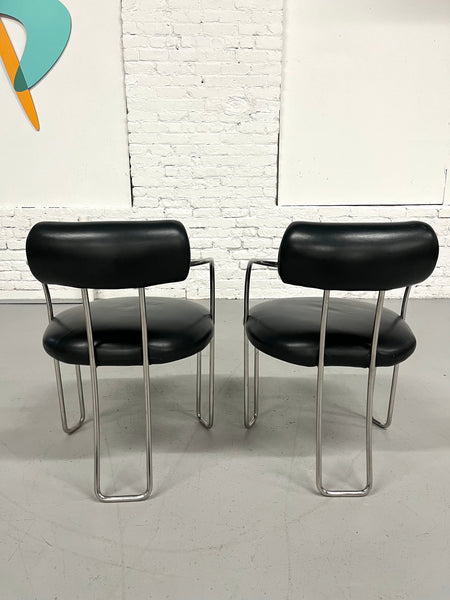 Pair of Poltrona Frau Style Chrome & Leather Chairs