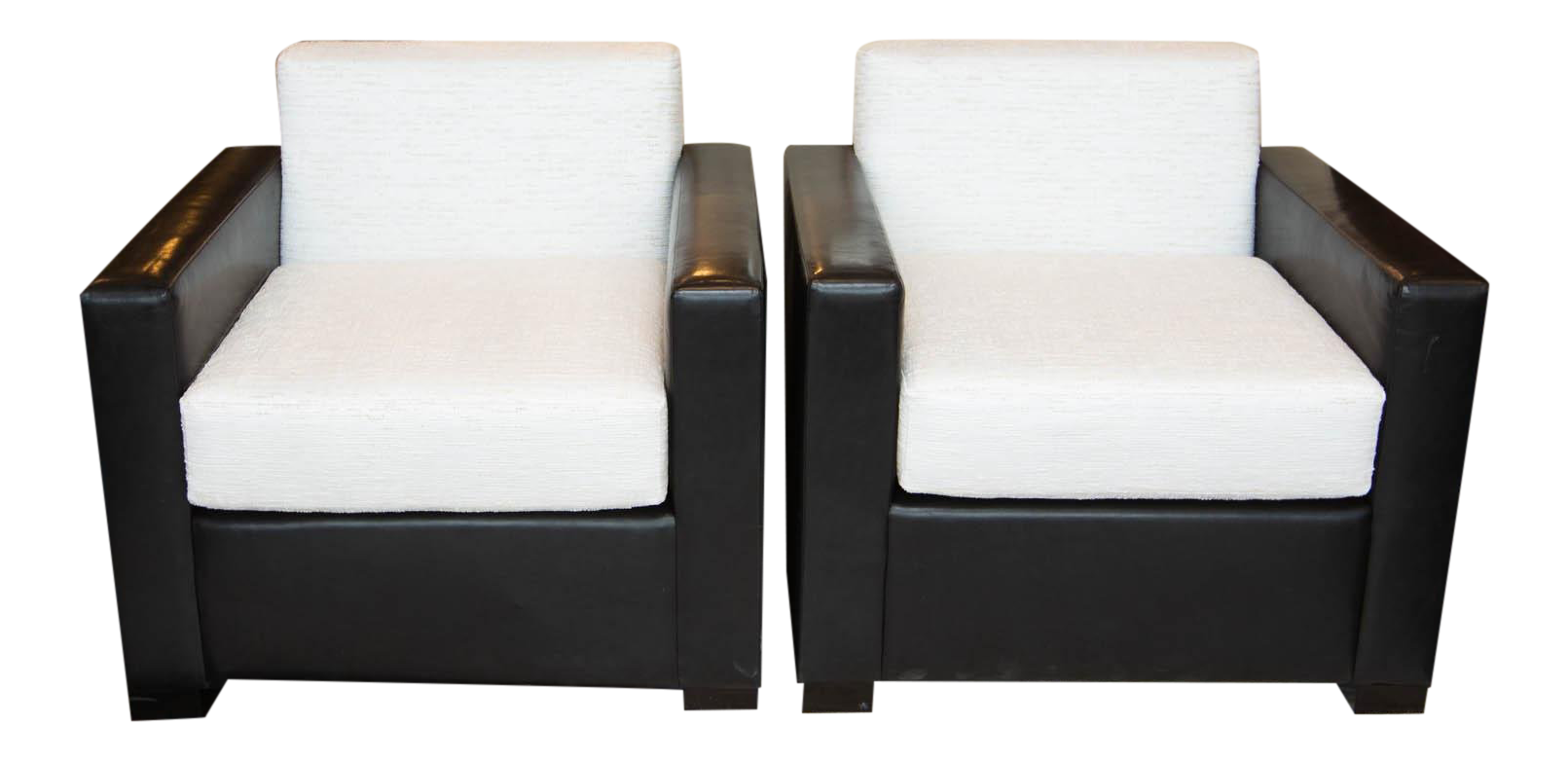 Custom Pair of Leather and Raw Silk Tuxedo Club Chairs