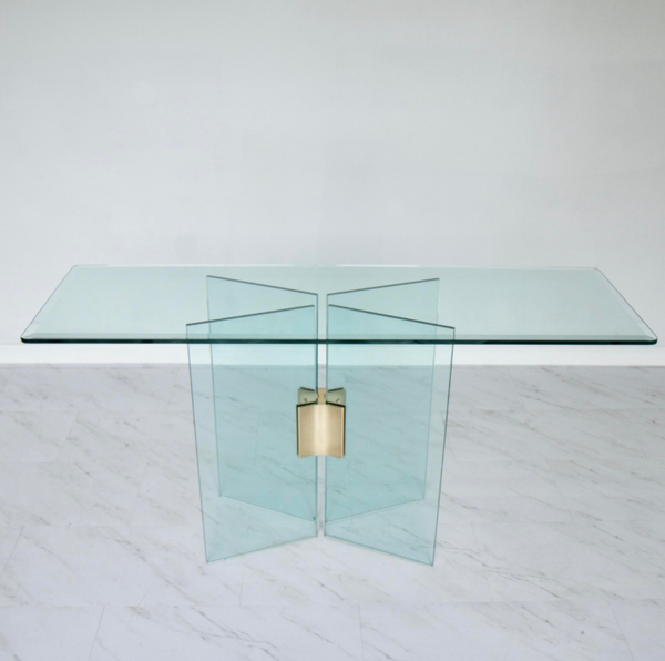 Leon Rosen for Pace Collection Glass & Brass Console Table