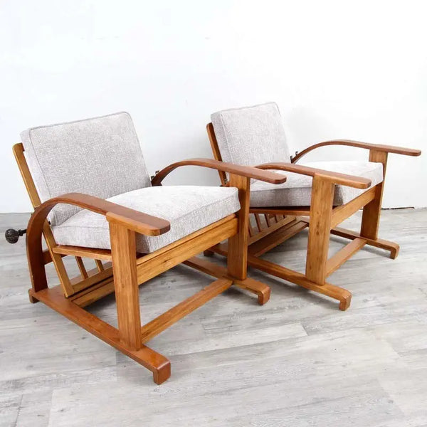 Circa 1930 Hand Crafted Art Deco Recliner Lounge Chairs