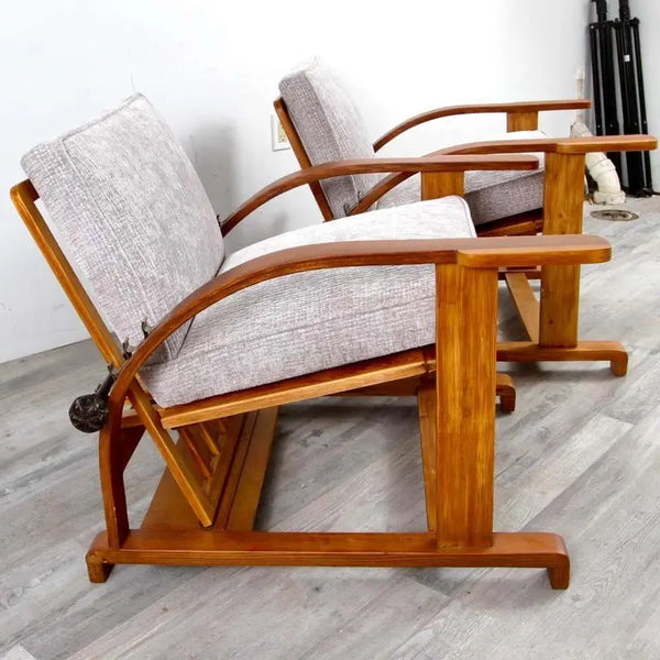 Circa 1930 Hand Crafted Art Deco Recliner Lounge Chairs